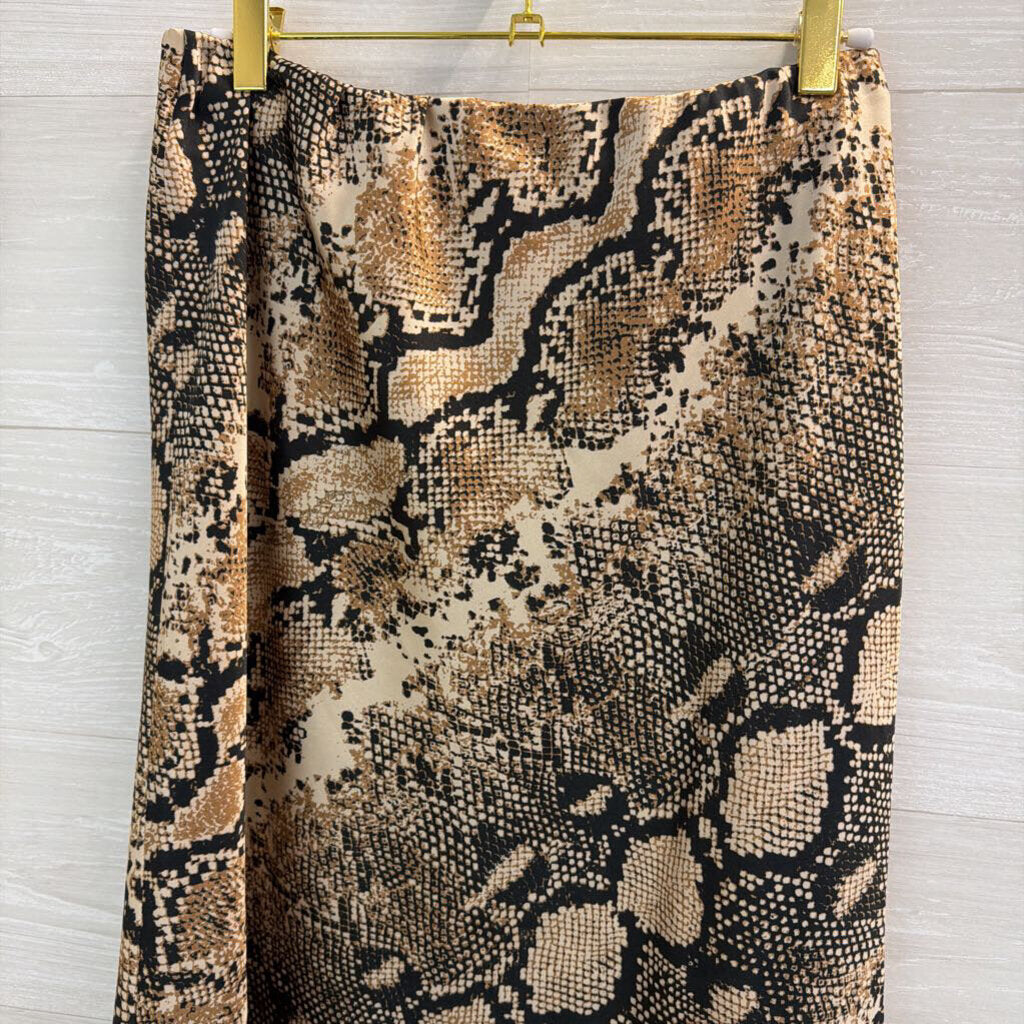 Altar'd State Cream/ Brown Snakeskin Print Silky Midi Skirt Large