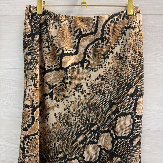 Altar'd State Cream/ Brown Snakeskin Print Silky Midi Skirt Large