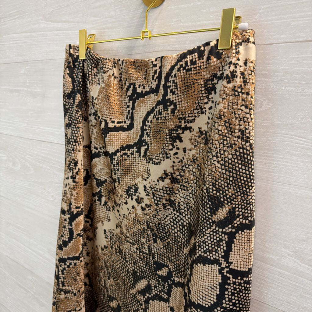 Altar'd State Cream/ Brown Snakeskin Print Silky Midi Skirt Large