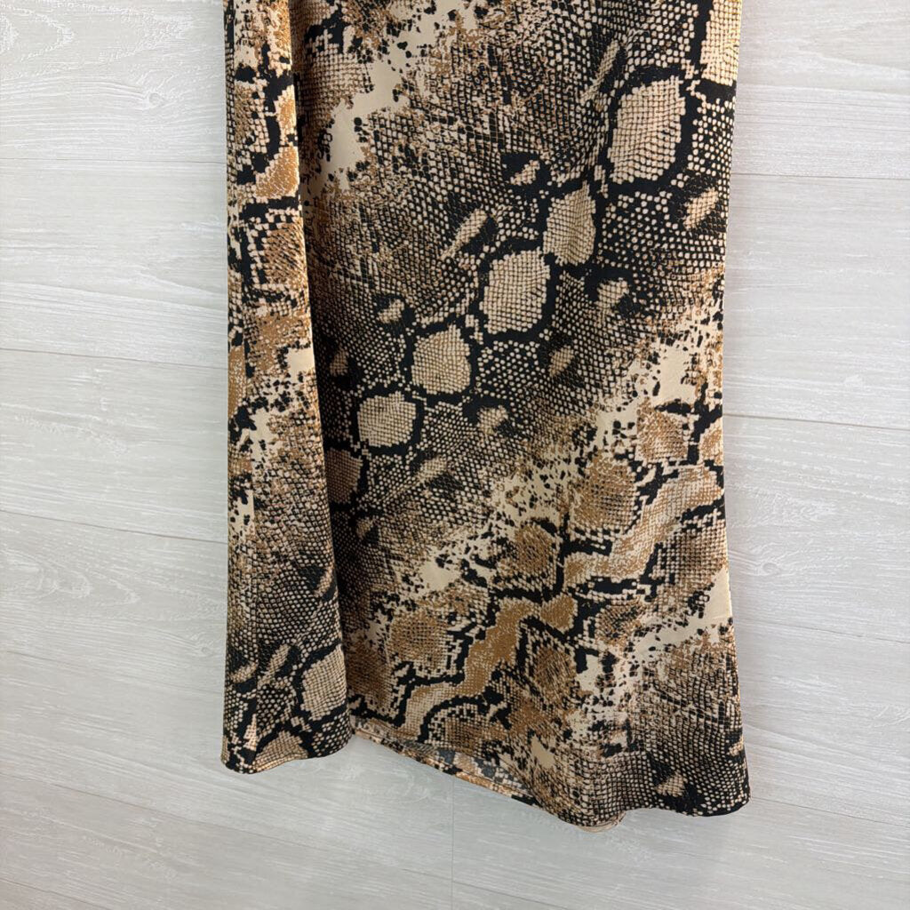 Altar'd State Cream/ Brown Snakeskin Print Silky Midi Skirt Large