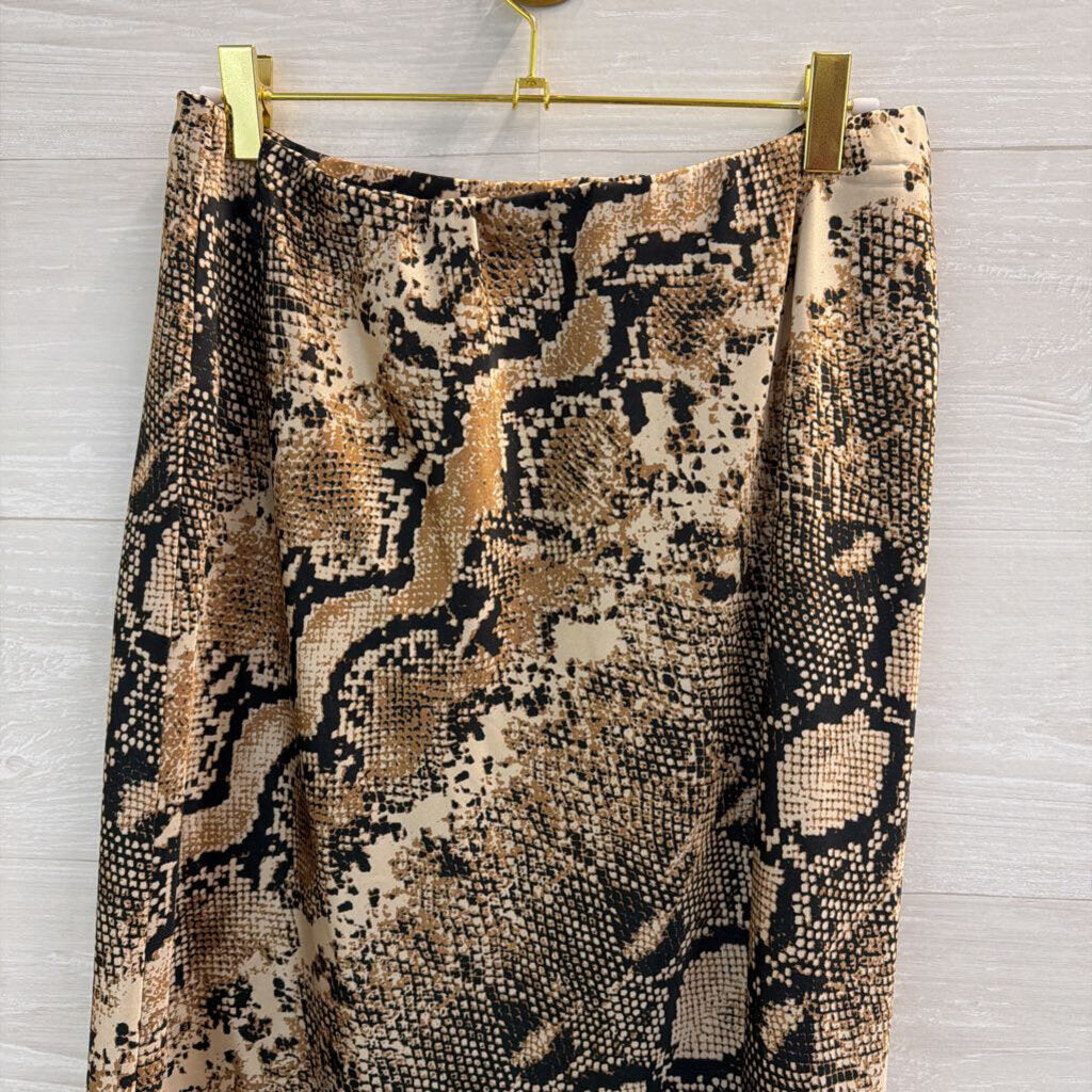 Altar'd State Cream/ Brown Snakeskin Print Silky Midi Skirt Large