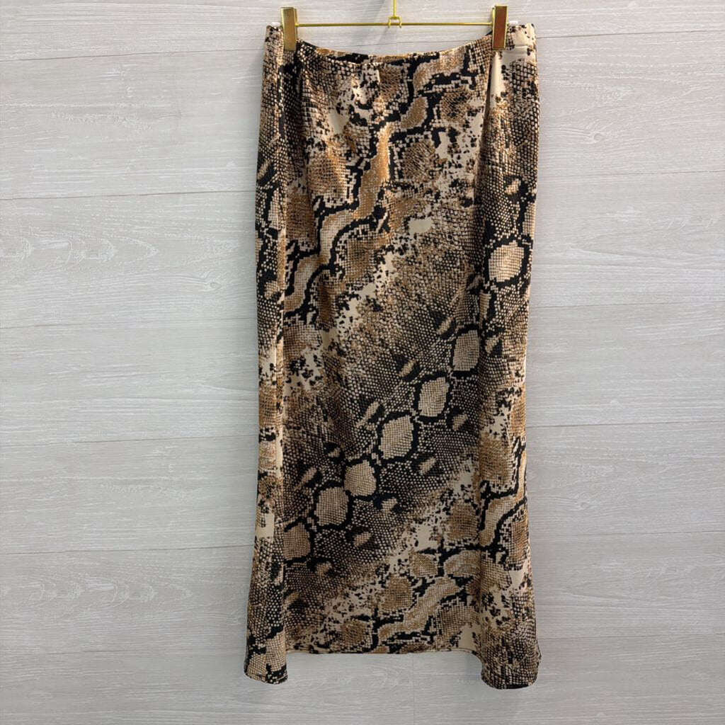 Altar'd State Cream/ Brown Snakeskin Print Silky Midi Skirt Large