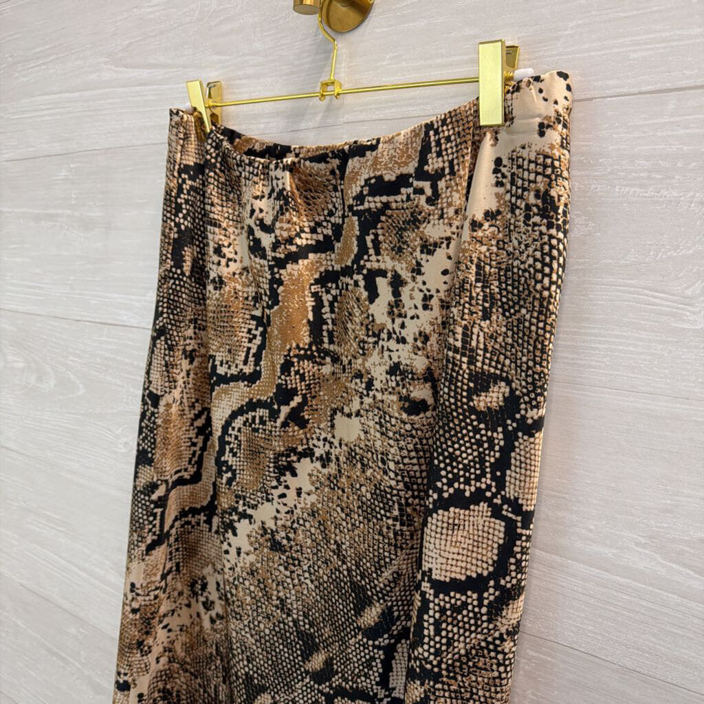 Altar'd State Cream/ Brown Snakeskin Print Silky Midi Skirt Large