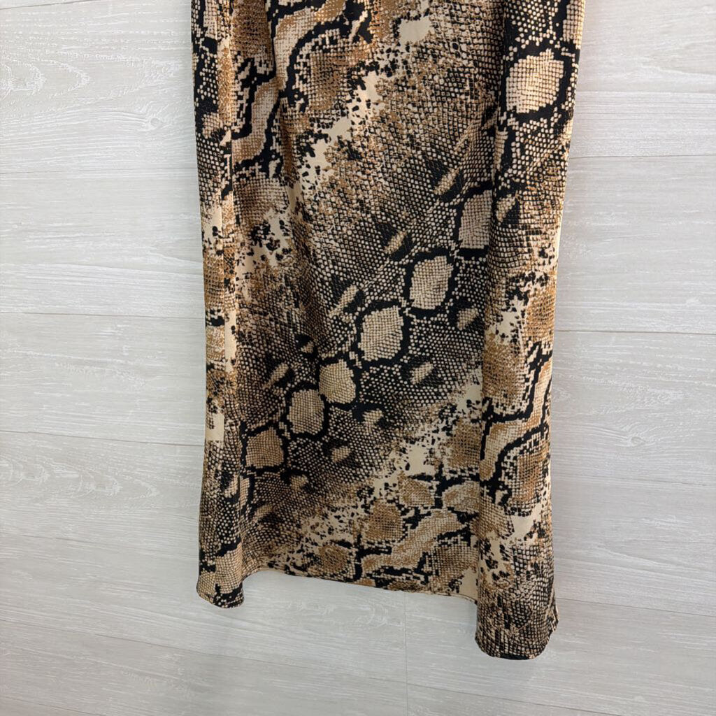 Altar'd State Cream/ Brown Snakeskin Print Silky Midi Skirt Large