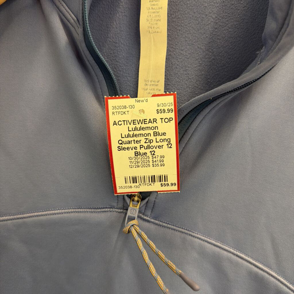 Lululemon Blue Quarter Zip Long Sleeve Pullover 12