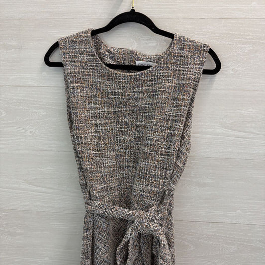 Calvin Klein Black/ White/ Multi Tweed Midi Tie Waist Dress 16