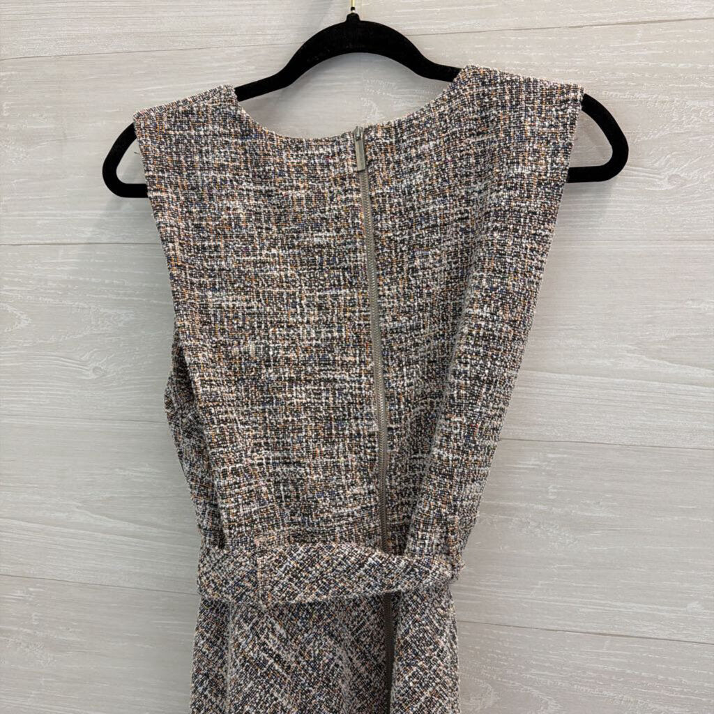 Calvin Klein Black/ White/ Multi Tweed Midi Tie Waist Dress 16
