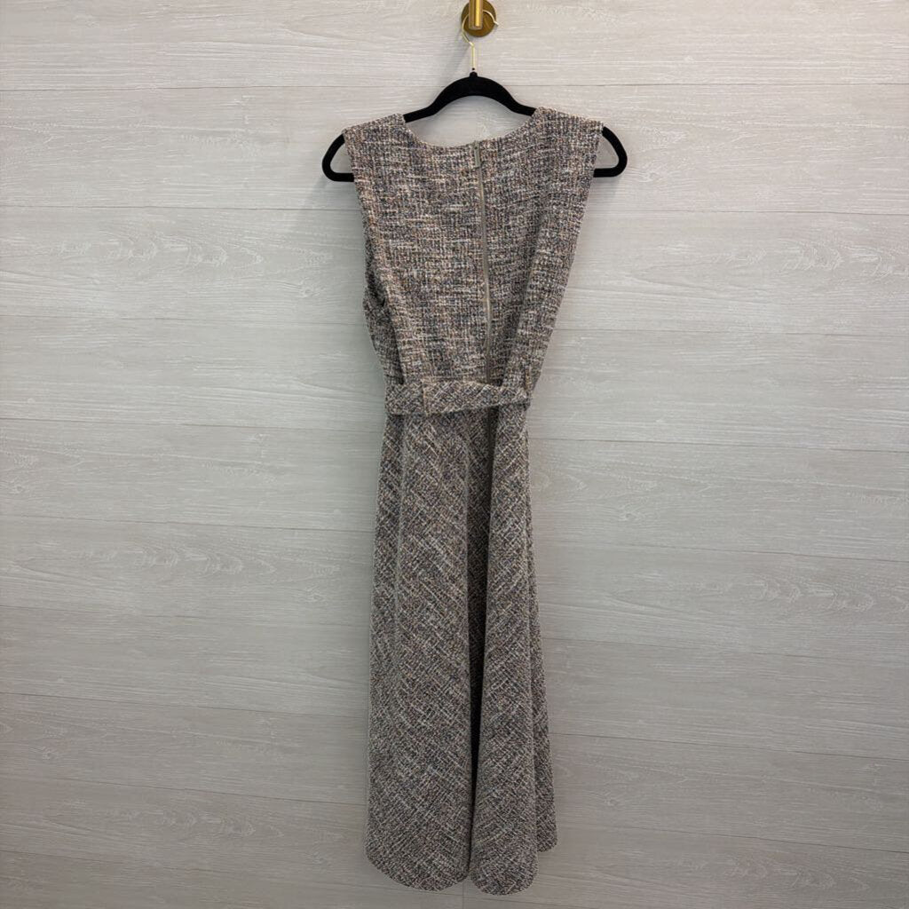 Calvin Klein Black/ White/ Multi Tweed Midi Tie Waist Dress 16