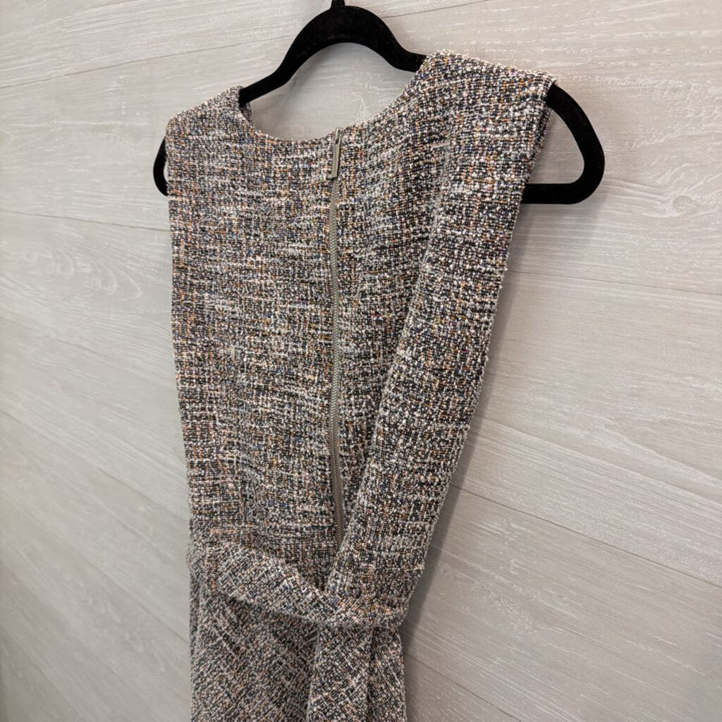Calvin Klein Black/ White/ Multi Tweed Midi Tie Waist Dress 16