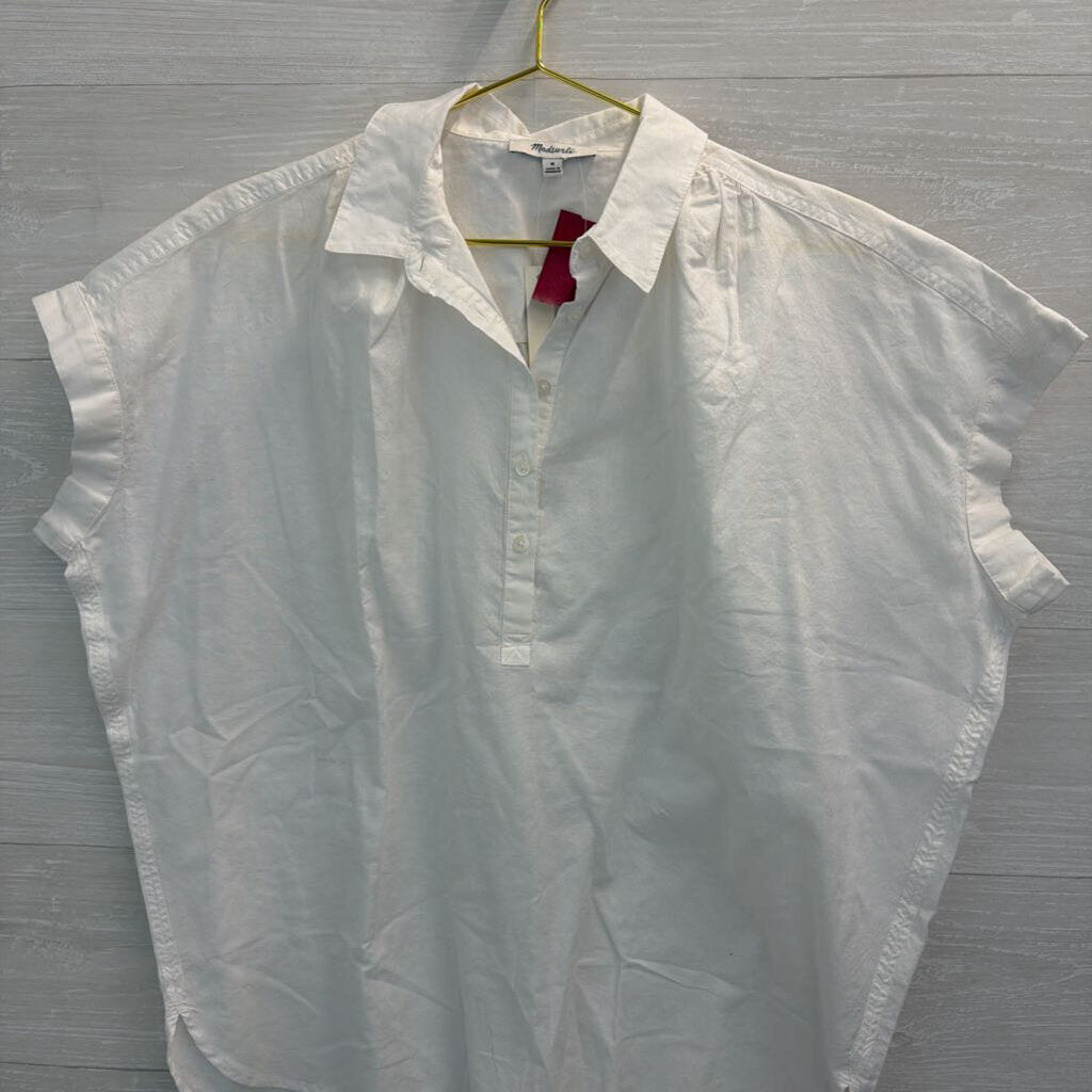 Madewell White Short Sleeve Quarter Button Top Medium