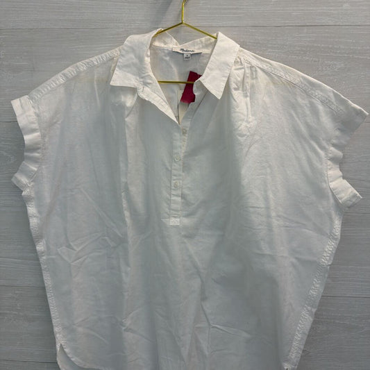Madewell White Short Sleeve Quarter Button Top Medium