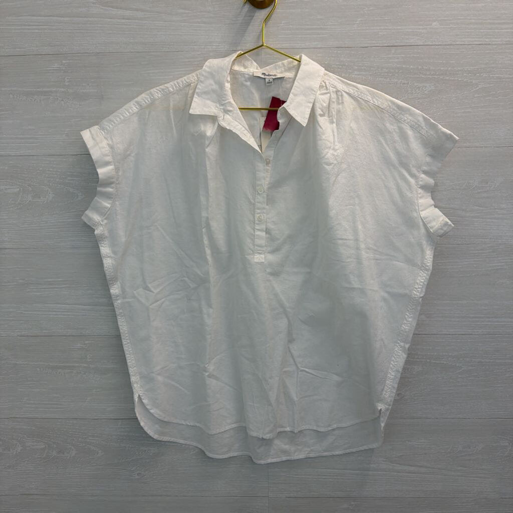Madewell White Short Sleeve Quarter Button Top Medium