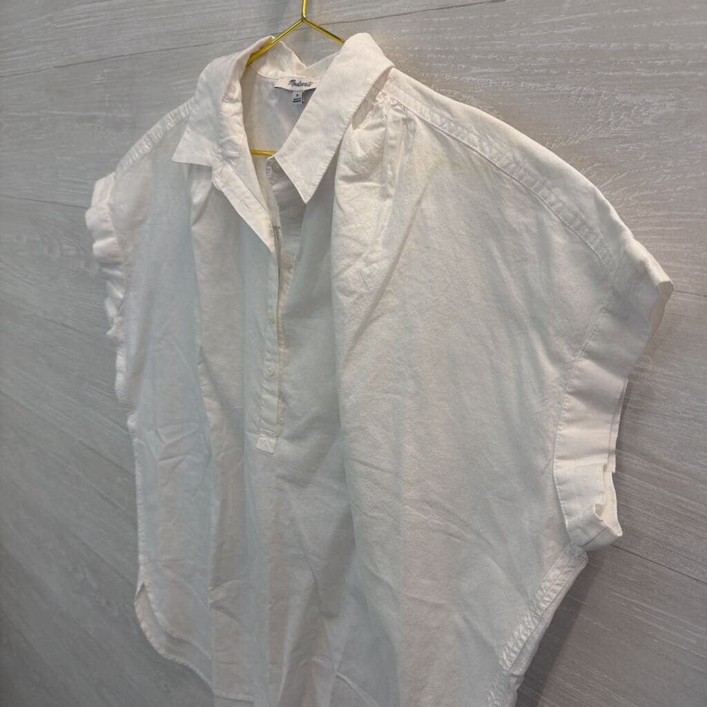 Madewell White Short Sleeve Quarter Button Top Medium
