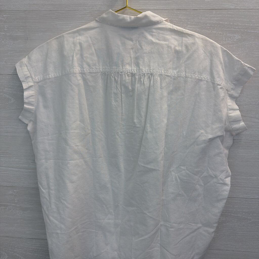 Madewell White Short Sleeve Quarter Button Top Medium