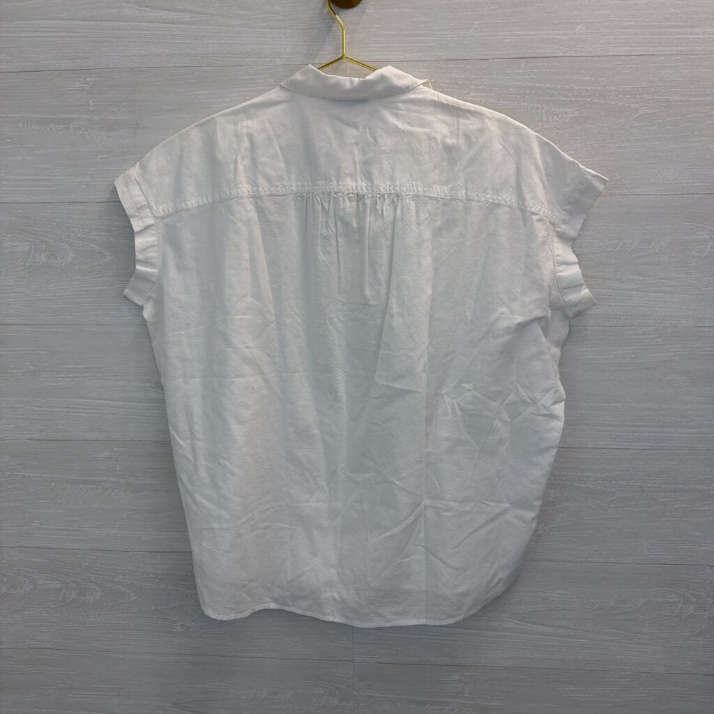 Madewell White Short Sleeve Quarter Button Top Medium
