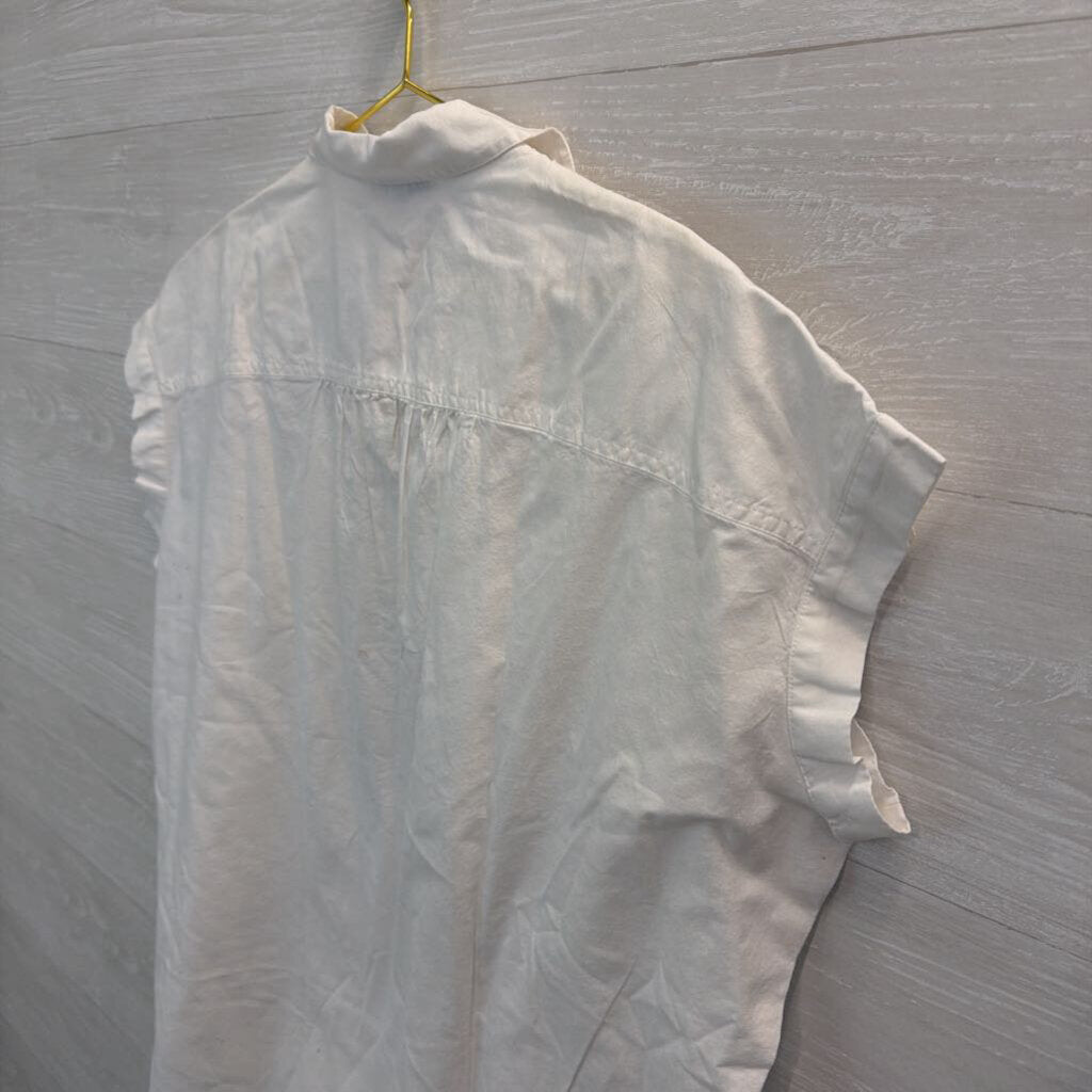 Madewell White Short Sleeve Quarter Button Top Medium