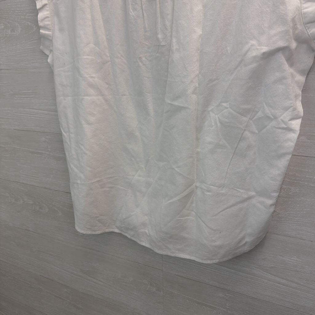 Madewell White Short Sleeve Quarter Button Top Medium