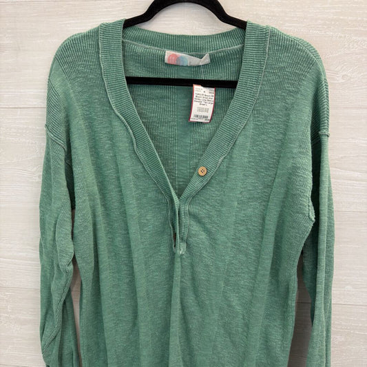 FP Beach Green Knit Henley Long Sleeve Sweater Top Large