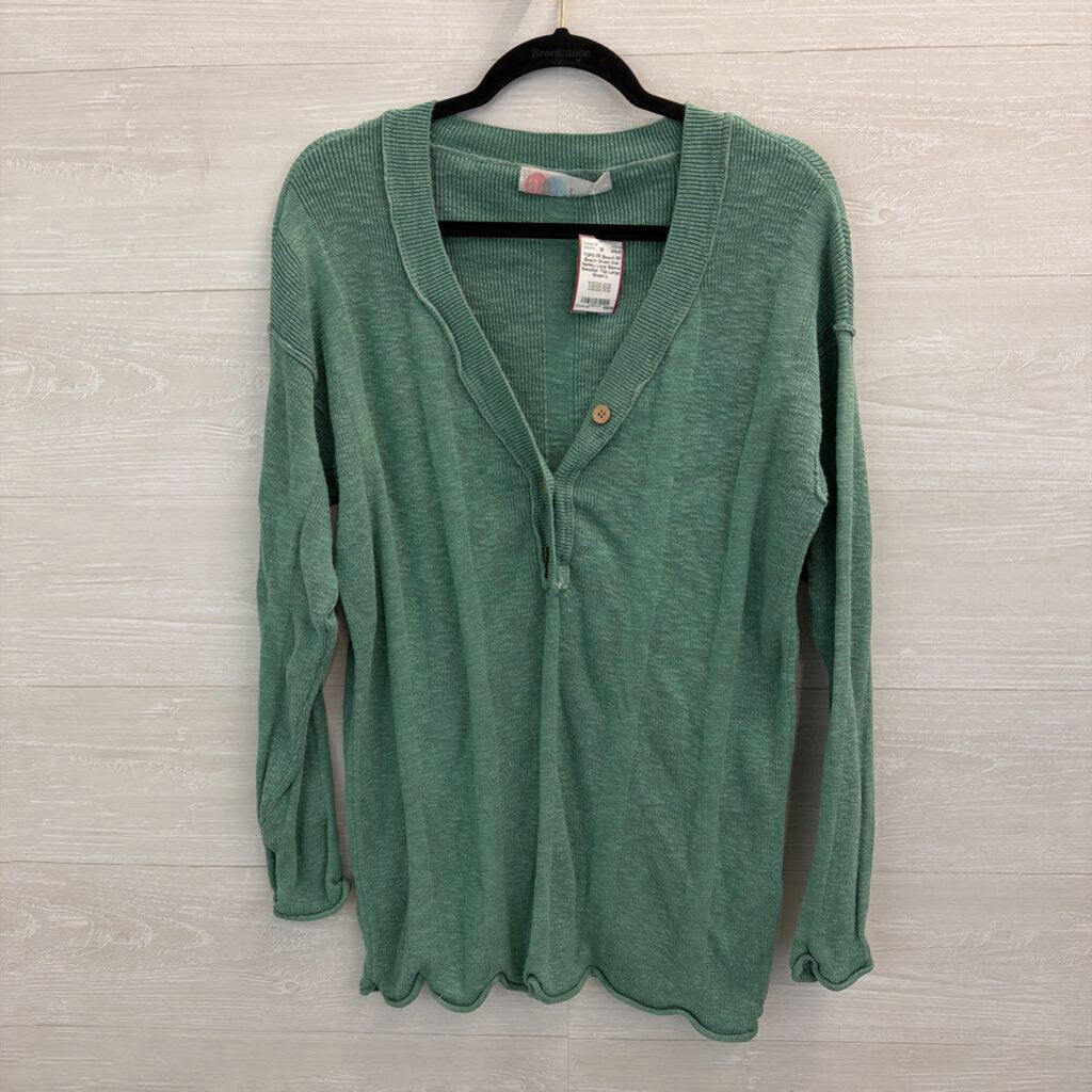 FP Beach Green Knit Henley Long Sleeve Sweater Top Large