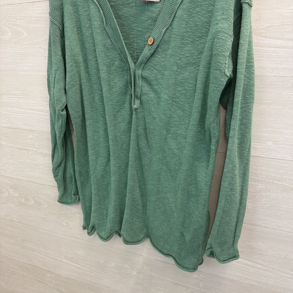 FP Beach Green Knit Henley Long Sleeve Sweater Top Large