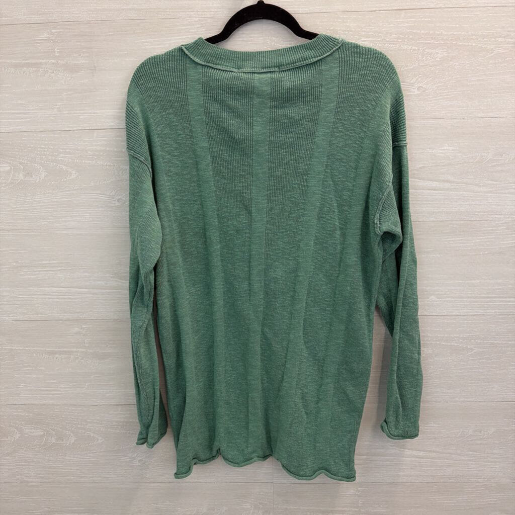 FP Beach Green Knit Henley Long Sleeve Sweater Top Large