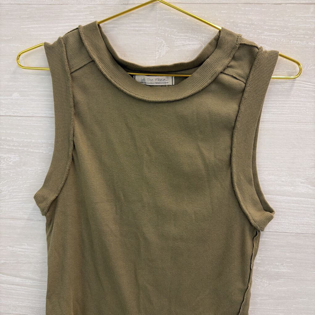 We The Free Green Ribbed Cropped Tank Top Large