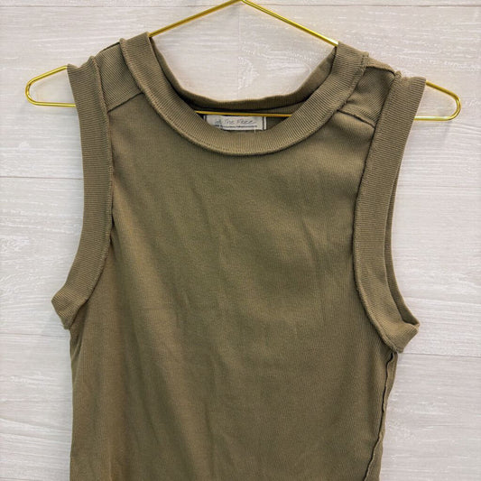 We The Free Green Ribbed Cropped Tank Top Large