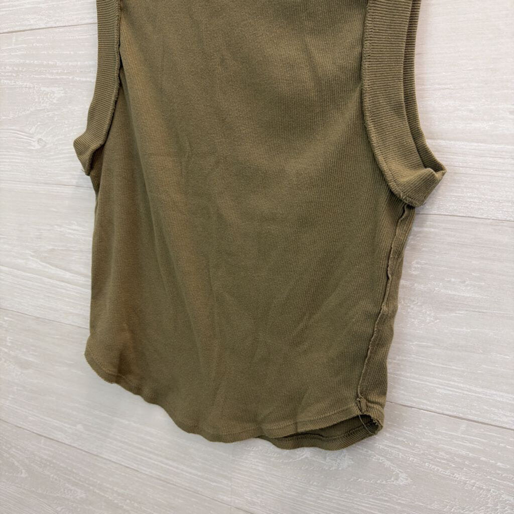 We The Free Green Ribbed Cropped Tank Top Large