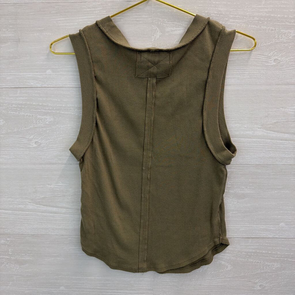 We The Free Green Ribbed Cropped Tank Top Large