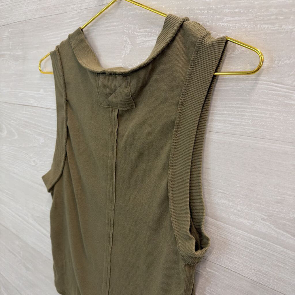 We The Free Green Ribbed Cropped Tank Top Large