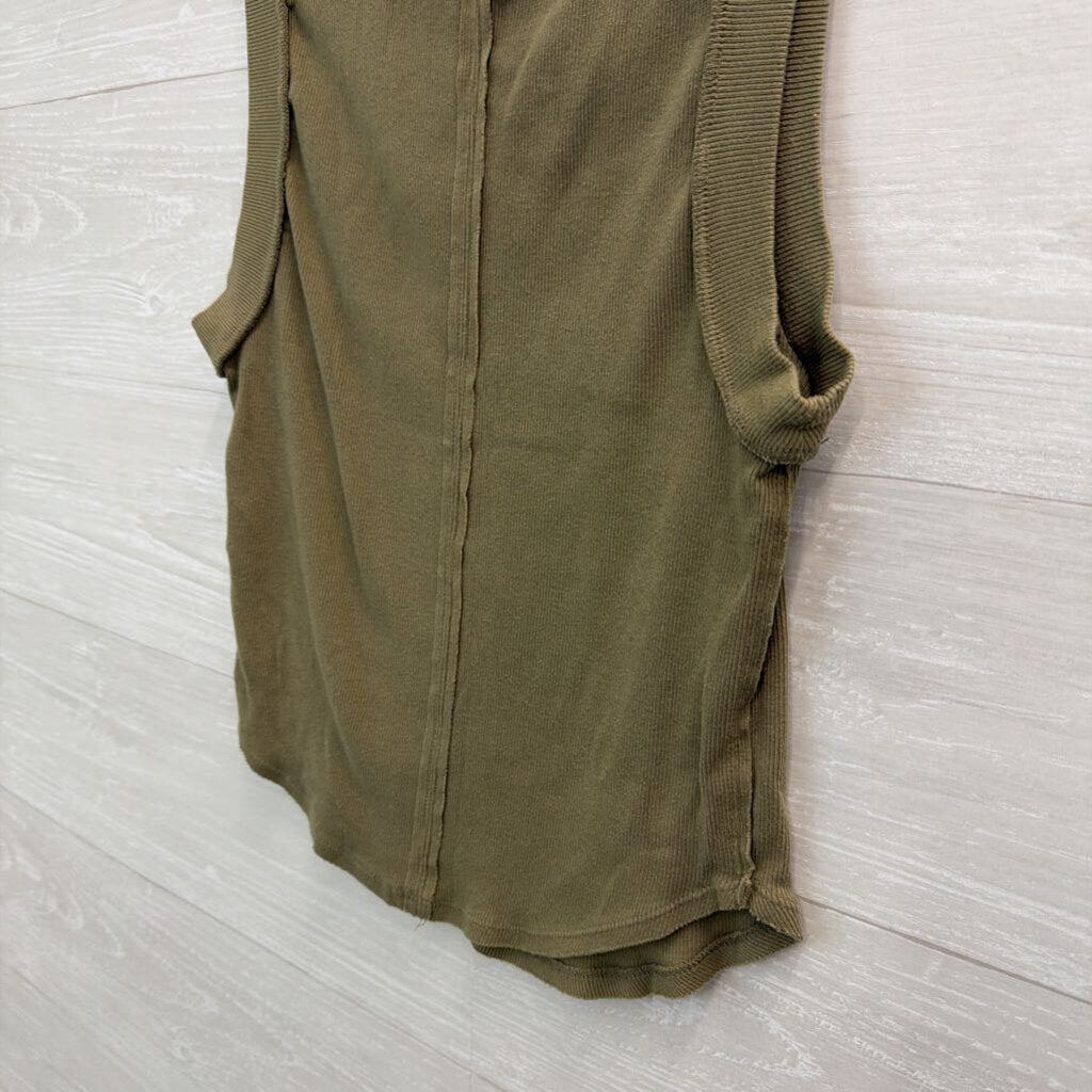 We The Free Green Ribbed Cropped Tank Top Large
