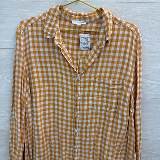 Beach Lunch Lounge Yellow/ White Gingham Long Sleeve Button Down Top 2X