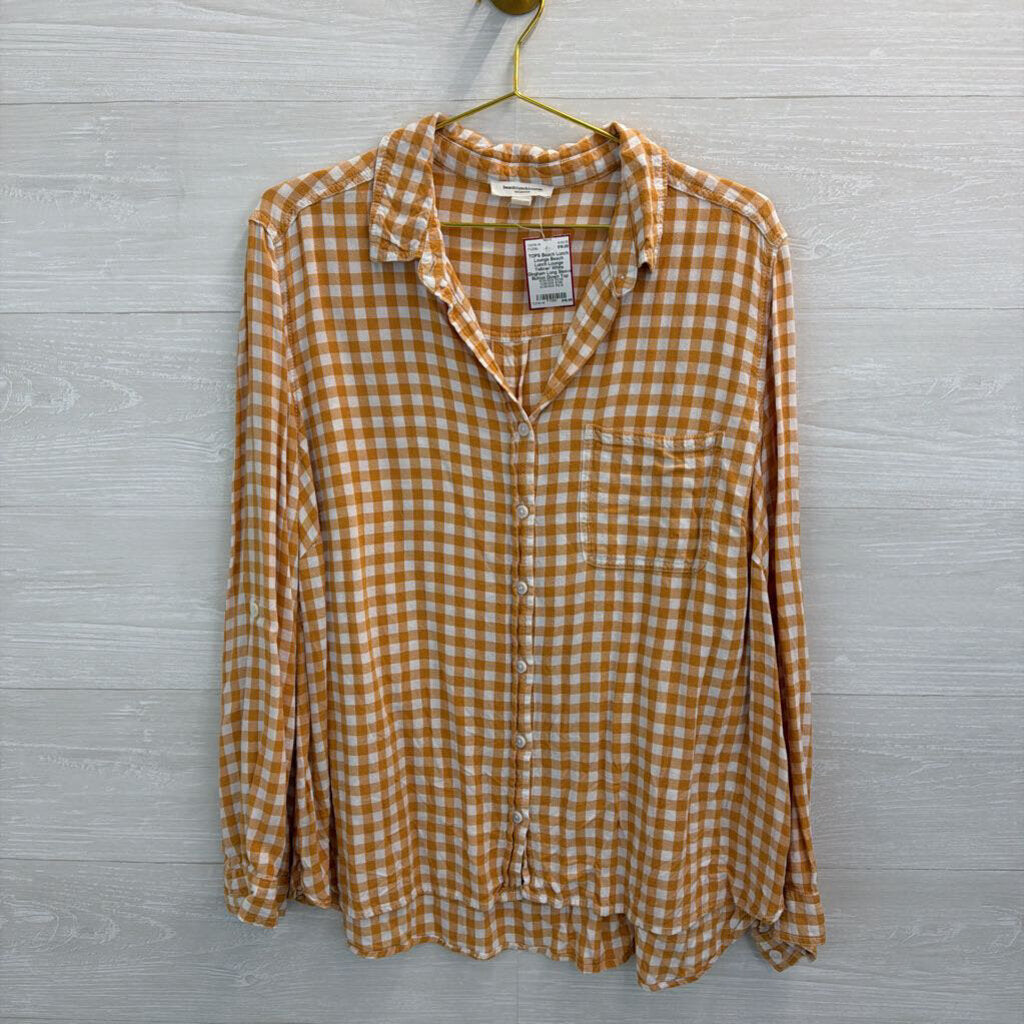 Beach Lunch Lounge Yellow/ White Gingham Long Sleeve Button Down Top 2X