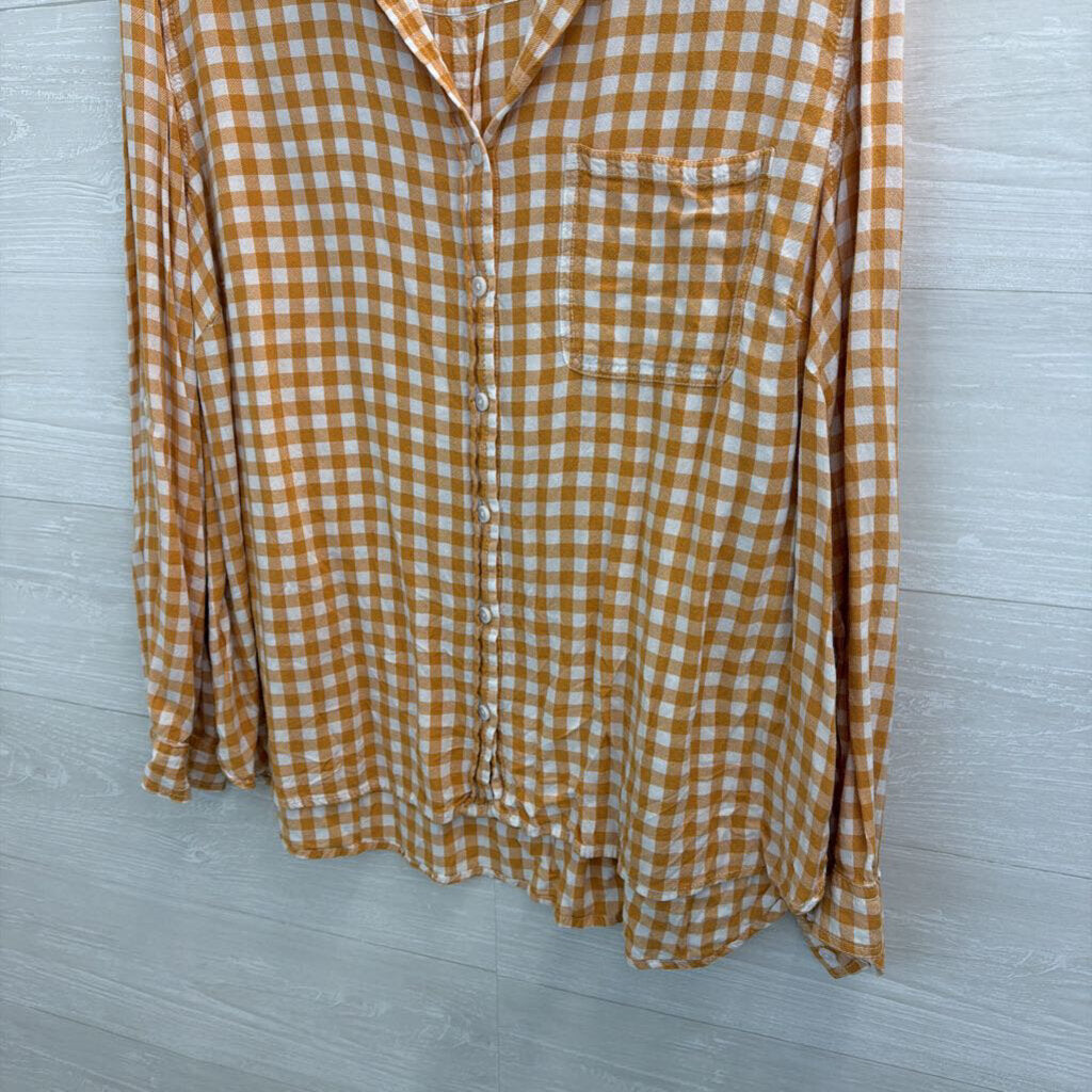 Beach Lunch Lounge Yellow/ White Gingham Long Sleeve Button Down Top 2X