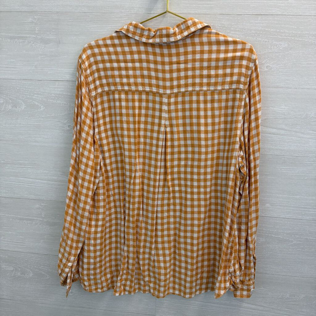 Beach Lunch Lounge Yellow/ White Gingham Long Sleeve Button Down Top 2X