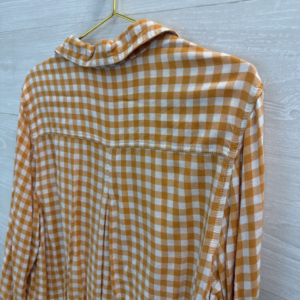 Beach Lunch Lounge Yellow/ White Gingham Long Sleeve Button Down Top 2X