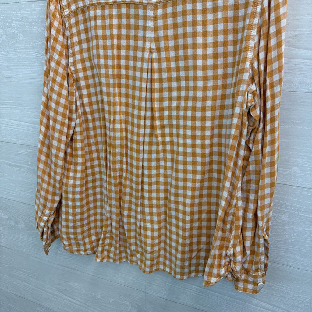 Beach Lunch Lounge Yellow/ White Gingham Long Sleeve Button Down Top 2X