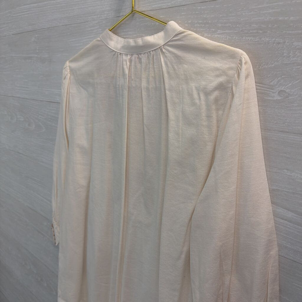 Knox Rose White/ Brown Embroidered Long Sleeve Half Button Front Top Large