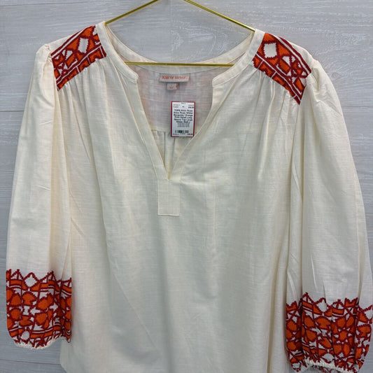 Knox Rose White/ Burgundy/ Orange Print Detail Long Sleeve Top Large