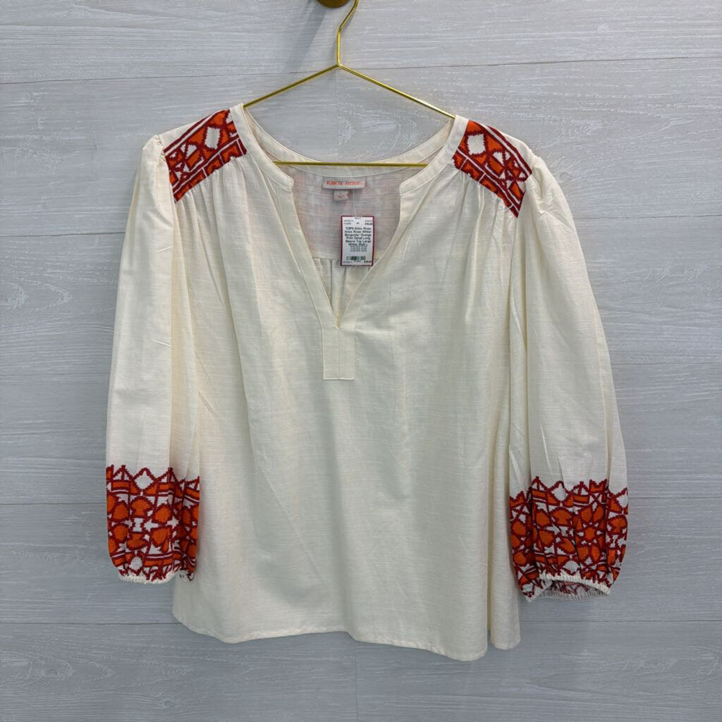 Knox Rose White/ Burgundy/ Orange Print Detail Long Sleeve Top Large