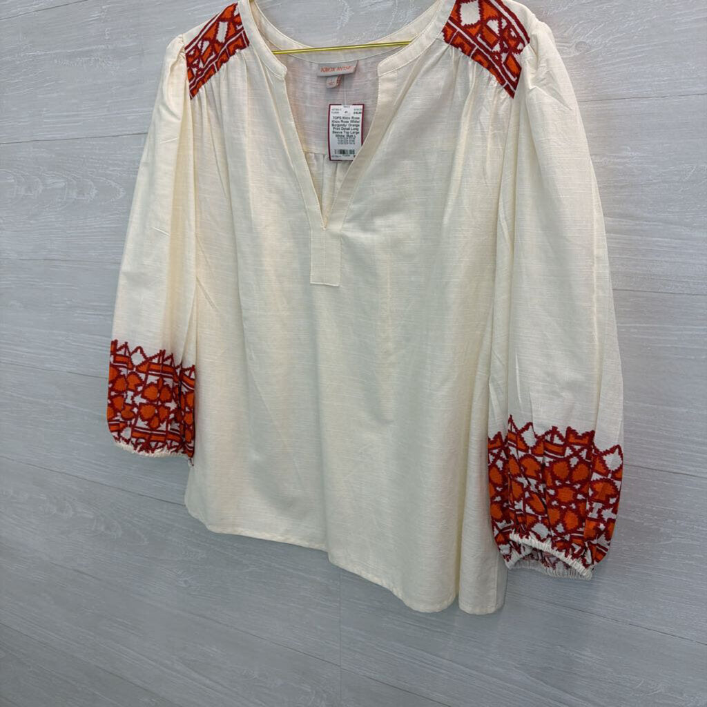 Knox Rose White/ Burgundy/ Orange Print Detail Long Sleeve Top Large