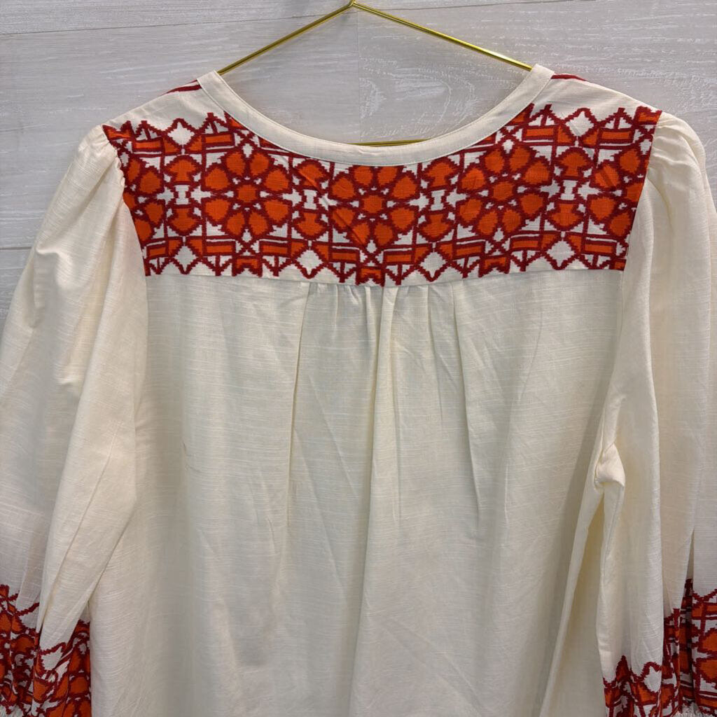 Knox Rose White/ Burgundy/ Orange Print Detail Long Sleeve Top Large