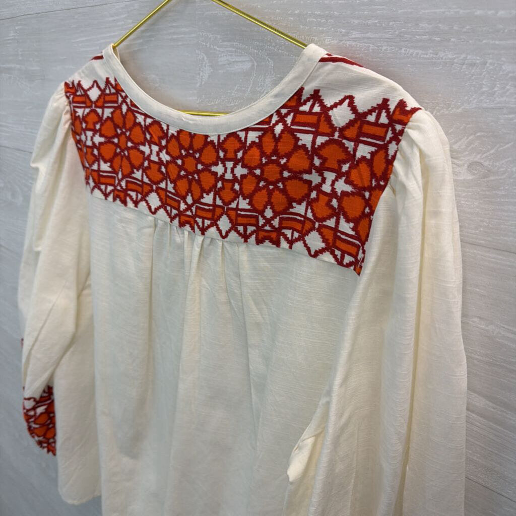 Knox Rose White/ Burgundy/ Orange Print Detail Long Sleeve Top Large