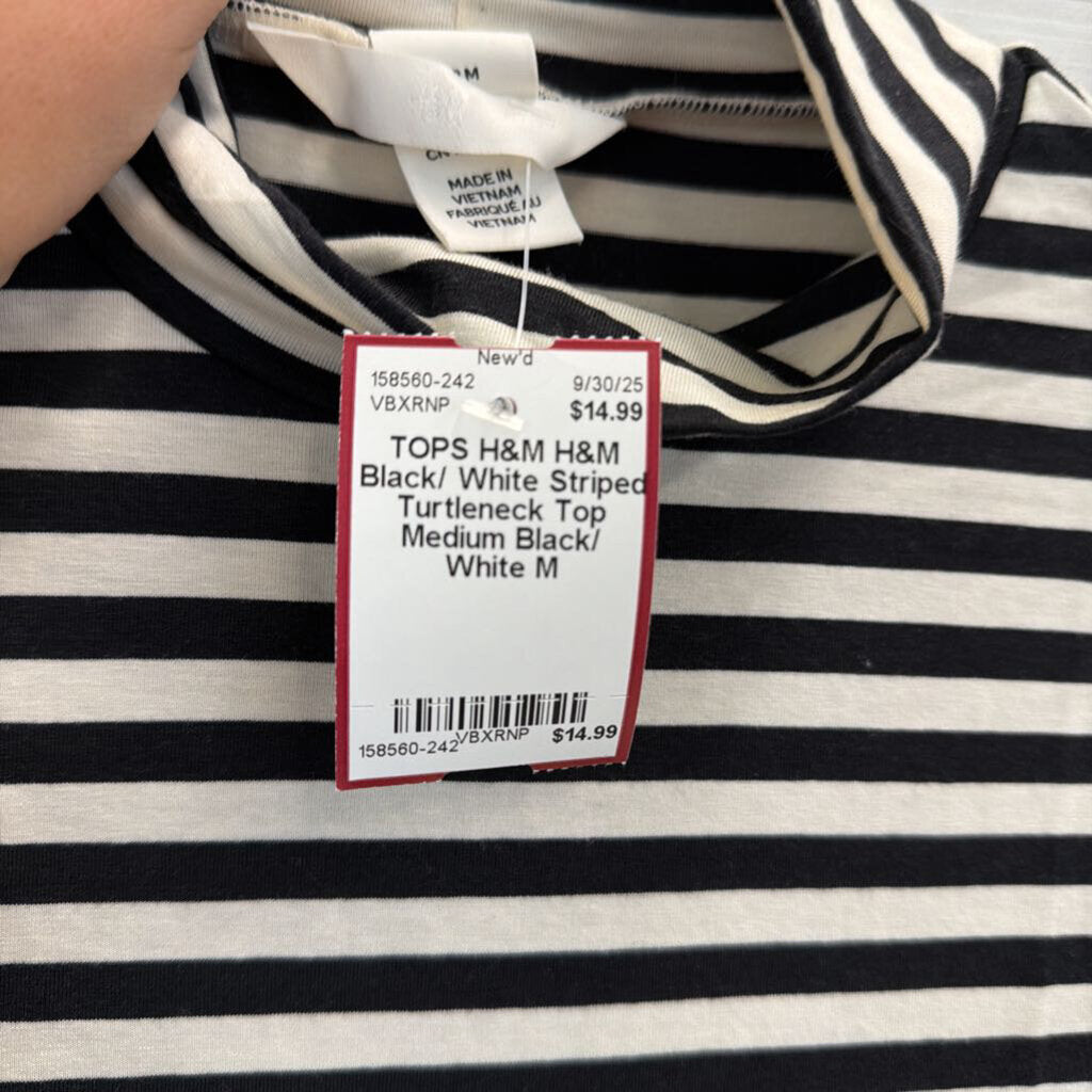 H&M Black/ White Striped Turtleneck Top Medium