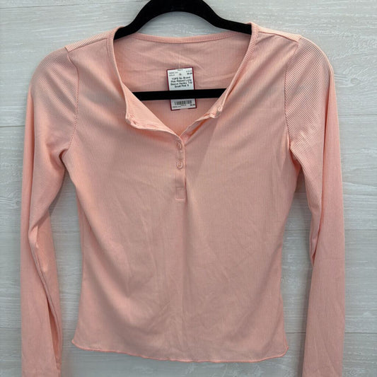 Pink Ribbed Long Sleeve Henley Top Small