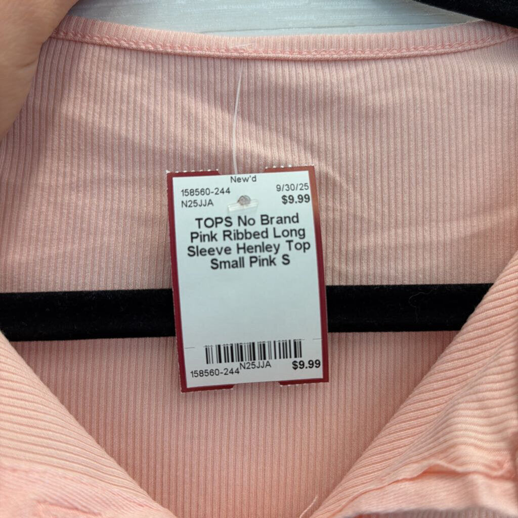Pink Ribbed Long Sleeve Henley Top Small