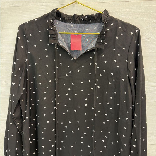 Black/ White Heart Print Long Sleeve Top Small