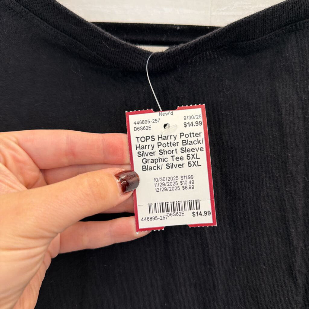 Harry Potter Black/ Silver Short Sleeve Graphic Tee 5XL