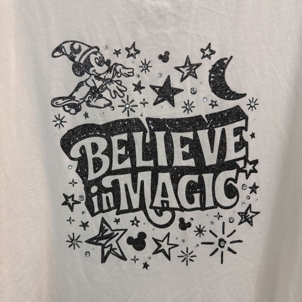 Disney White/ Black Shimmer Believe In Magic Short Sleeve Graphic Tee 3X
