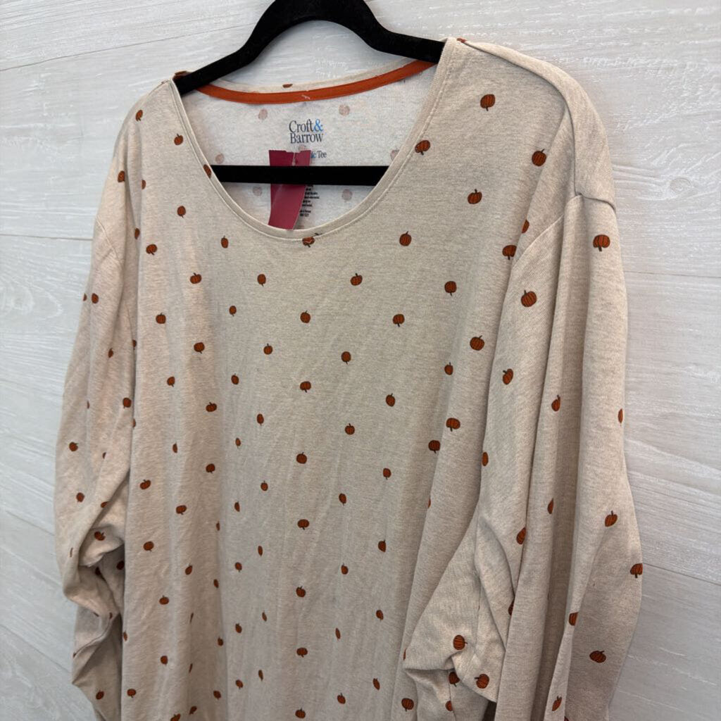 Croft and Barrow Beige/ Orange Pumpkin Print Long Sleeve Top 5X